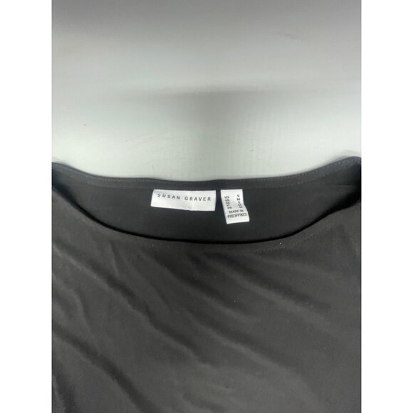 susan graver mid sleeve shirt flare black white polyester blend size small lengt - Picture 4 of 7